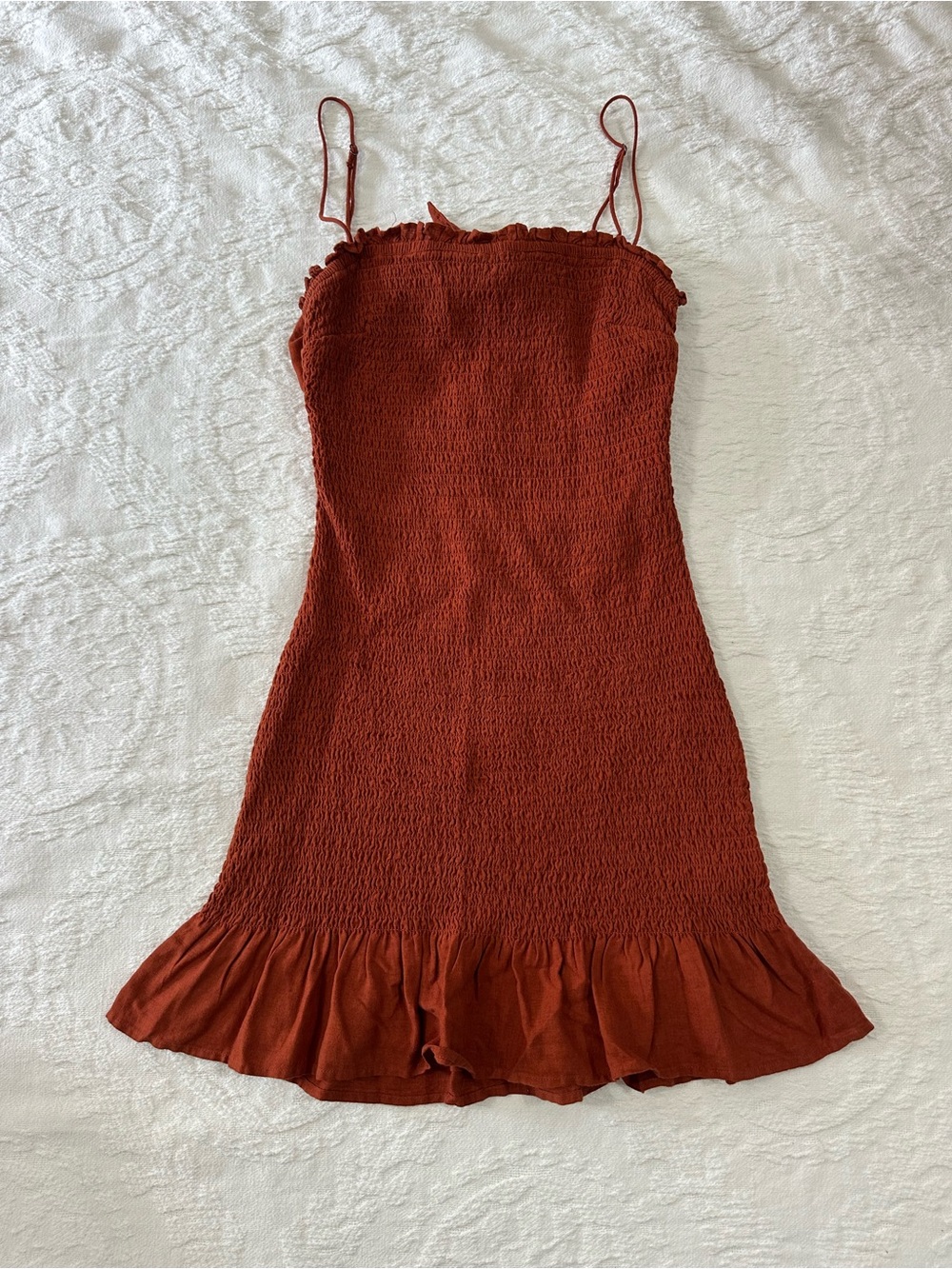 Abercrombie and Fitch Women’s Rust Smocked Spaghetti Strap Dress